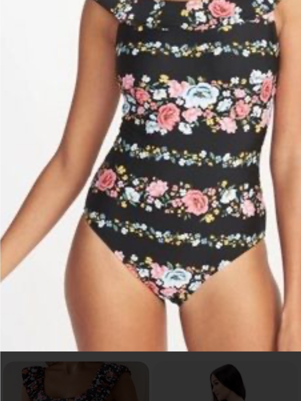 Xhilaration Black Floral One-Piece Swimsuit with Pink & Blue Roses